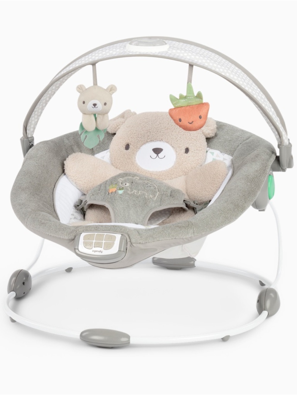 Plush Bear Baby Bouncer in Soft Gray